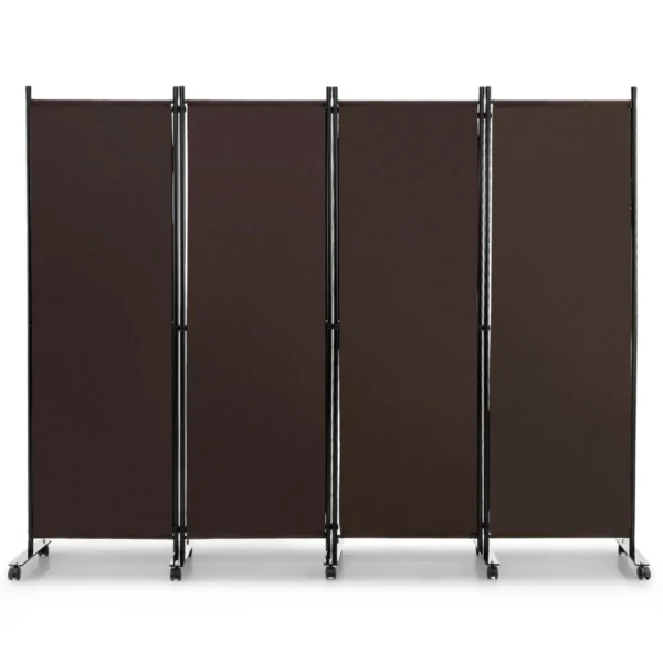 225 X 173 Cm Ruimteverdeler Op Wieltjes 4-Delig Scheidingswand Opvouwbaar Inkijkbescherming (Bruin)
