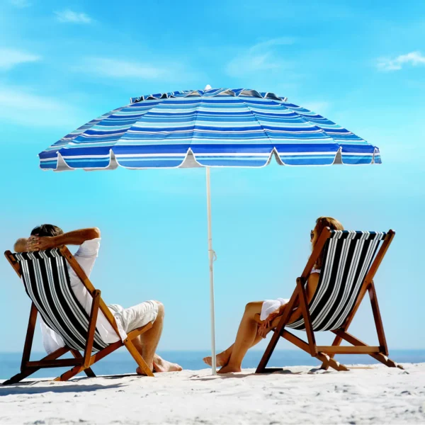 243 Cm Strandparasol Buitenparasol Strandparasol Aluminium Kantelbare Patioparasol - Donkerblauw