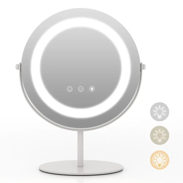 25 Cm Make-Upspiegel Met 3-Kleurendimbare LED-Verlichting Touchscreen 360° Draaibaar Geheugenfunctie Metalen Voet HD-Ronde Spiegel