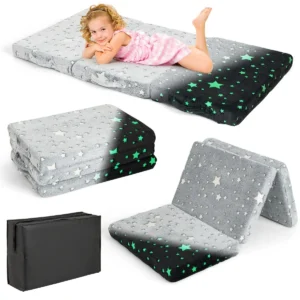 3 delige opvouwbare kindermat lichtgevend peuterbed met afneembare machinewasbare hoes opbergzak grijs 1