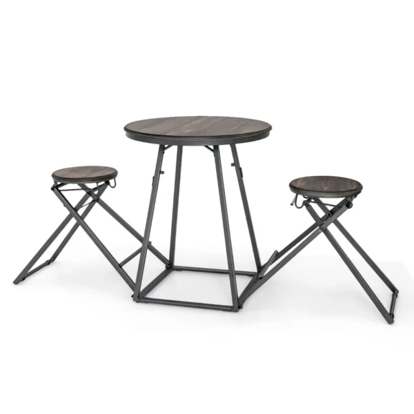 3-Delige Ronde Tafel En Krukset Voor 2 Personen Bartafel Met 2 Inklapbare Krukken Moderne Eetkamerset Voor Kleine Kamers