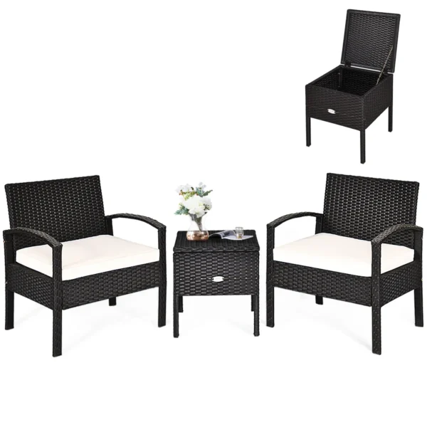 3-Delige Tuinmeubelset Balkonmeubels Met Kussens Polyrotan Balkonset Met 2 Stoelen En Tafel Rotan Meubels Voor Balkon Tuin Veranda