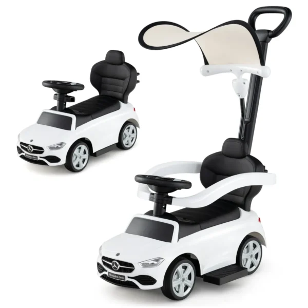 3-In-1 Duwauto Voor Kinderen Gelicenseerde Mercedes-Benz Speelgoedauto Met Verstelbare Kap En Stuurstang Schuifauto Met Geluid-Wit