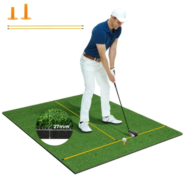 3-In-1 Golftrainingsmat Kunstgrastrainingsmat Met 2 Golfspikes 2 Uitlijnstangen En 6 Voorgeboorde Gaten Voor Spikes