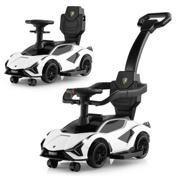 3-In-1 Kinderduwauto Gelijkvloerse Auto Met Lamborghini-Licentie Muziek Koplampen Afneembare Universele Wielen-Wit