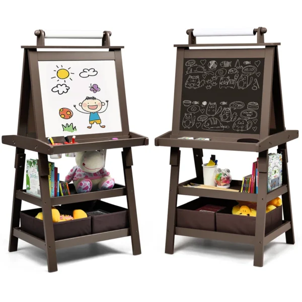 3 In 1 Kinderezel Kinderbord Dubbelzijdig Whiteboard Staand Bord Inclusief Magneten Voor Peuters Koffie
