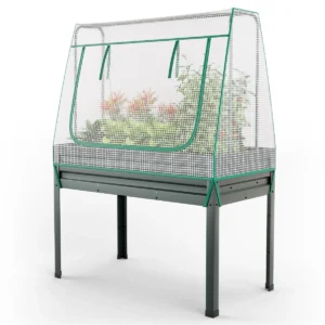 3 in 1 verhoogd tuinbed met kasafdekking en trellis metalen plantenbak op poten met drainagegaten voor klimplanten en bloemen 1