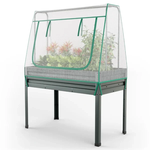 3 in 1 verhoogd tuinbed met kasafdekking en trellis metalen plantenbak op poten met drainagegaten voor klimplanten en bloemen 1