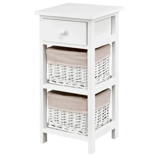 3-Laags Nachtkastje Met Lade En 2 Opbergmanden 28 X 26 X 59,5 Cm Wit +Beige