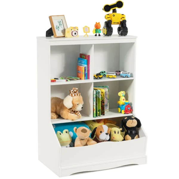 3-Laags Speelgoed Organisator Met 4 Open Vakjes En Een Bak Multifunctionele Boekenkast 67 X 40 X 88,5 Cm Wit