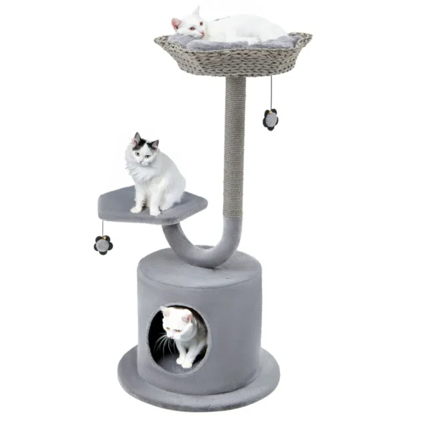 3-Niveau Binnenkattenboom 106 Cm Kattentoren Met Gebogen Metalen Frame Krabpaal Zitstok 50 X 50 X 106 Cm Grijs