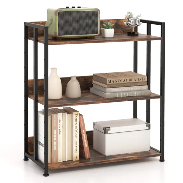 3-Niveau Industriële Boekenkast Met Verstelbare Planken Metalen Frame Opslag Plank Anti-Kantelbeveiliging Voor Kantoor Woonkamer Bruin