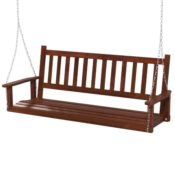 3-Persoons Houten Buitenschommel Patio Hangbank Stoel Met 360 KG Draagvermogen Schommelbank 168 X 65 X 63 Cm Bruin