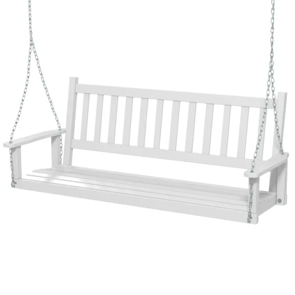 3-Persoons Houten Buitenschommel Patio Hangbank Stoel Met 360 KG Draagvermogen Schommelbank 168 X 65 X 63 Cm Wit