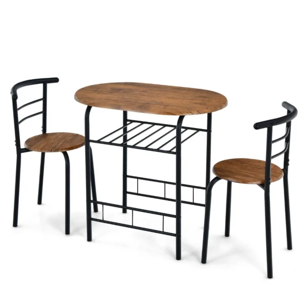 3 Stuks Eettafel Set 1 Tafel En 2 Stoelen Set Ovale Tafel En Midden-Rug Stoelen Met Ingebouwd Rek Bistro Eettafel Set Retro