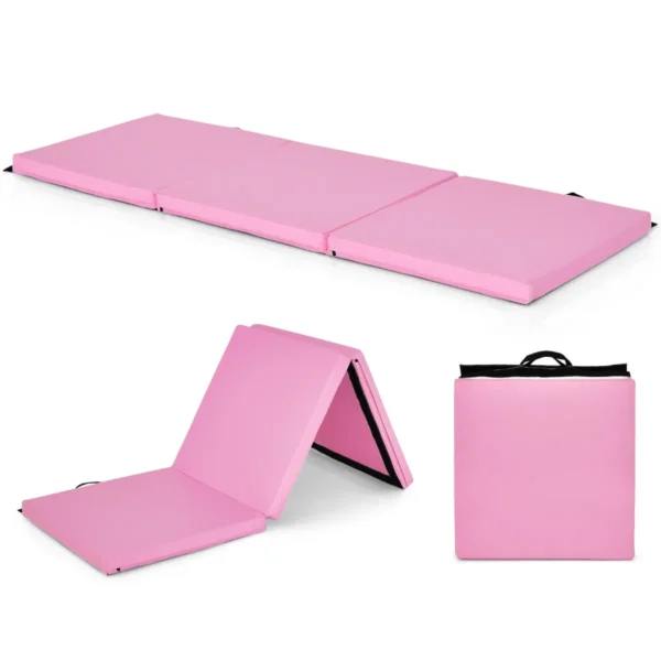 3-Voudige Oefenmat Met 2 Handvatten 3-Zijdige Klittenbandsluiting Gymnastiekmat Voor Binnen En Buiten Voor Thuis Roze
