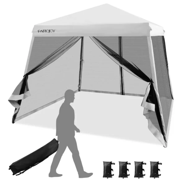 3 X 3 M Pop-Up Paviljoen Met Muggennet En Zandzakken Vouwpaviljoen Opvouwbaar Tuintent (Wit)