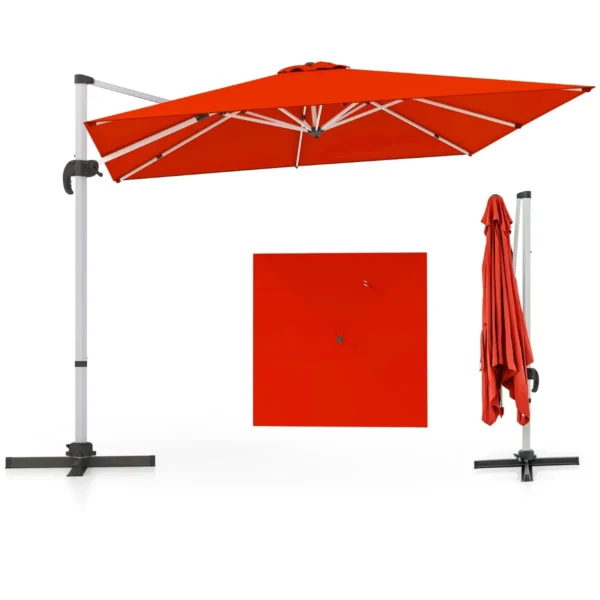 300 Cm Buitenterrasparaplu Vierkante Cantileverparasol Met 360 ° Rotatie En Verstelbare Kanteling Voor Tuin Bistro Oranje