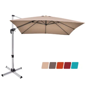 300 Cm Buitenterrasparaplu Vierkante Cantileverparasol Met 360 ° Rotatie En Verstelbare Kanteling Voor Tuin Bistro Zwembad Bruin