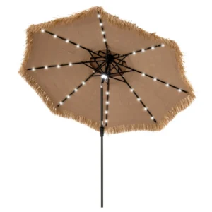 313 cm terrasparasol met strooien dak strandparasol in hawaiiaanse stijl met centrale naafverlichting parasol voor tuin 1