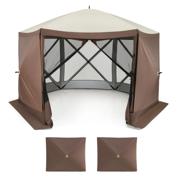 350 X 350 Cm Direct Te Openen Paviljoen 6 Zijden Met Gaaswanden 2 Uitneembare Windschermen Zonneluifel Voor 8 Tot 10 Personen