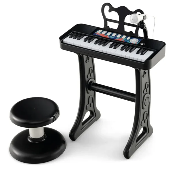 37-Toets Digitale Kinderpiano Met Verstelbare Kruk & Microfoon Afneembaar Elektronisch Keyboard Met Afneembare Muziekstandaard-Zwart