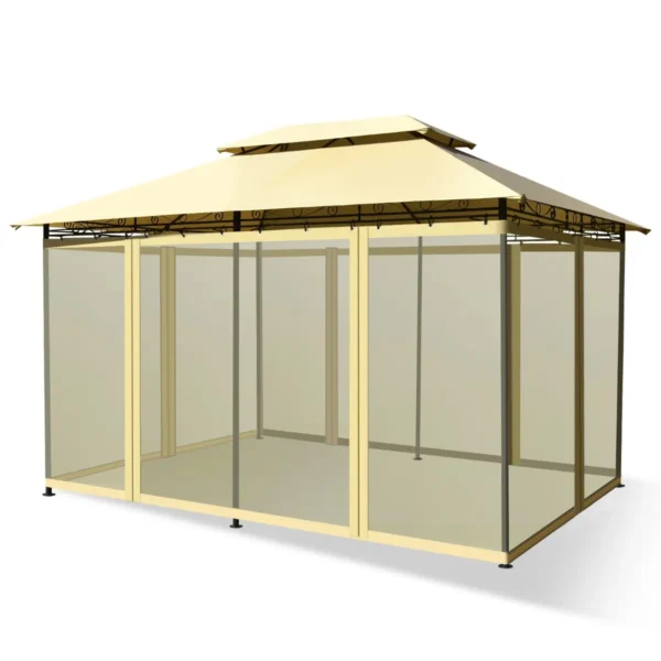 3,9m X 2,9m Patio Tuinhuisje Buitentent Luifel Onderdak Met Verwijderbare Net Zijwand & Dubbele Daken Versterkt Stalen Frame