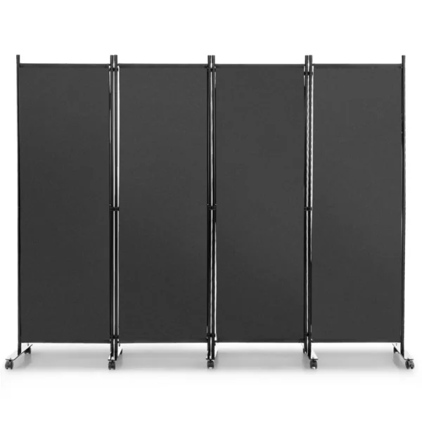 4-Delig Ruimteverdeler Op Wieltjes Scheidingswand Opvouwbaar Inkijkbescherming 225 X 173 Cm Grijs
