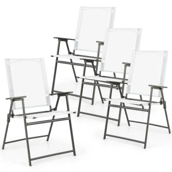 4-Delige Opvouwbare Tuinstoelen Hoge Stoelen Met Weerbestendige Stof Geen Montage Nodig Draagbare Metalen Buitenstoelen Wit