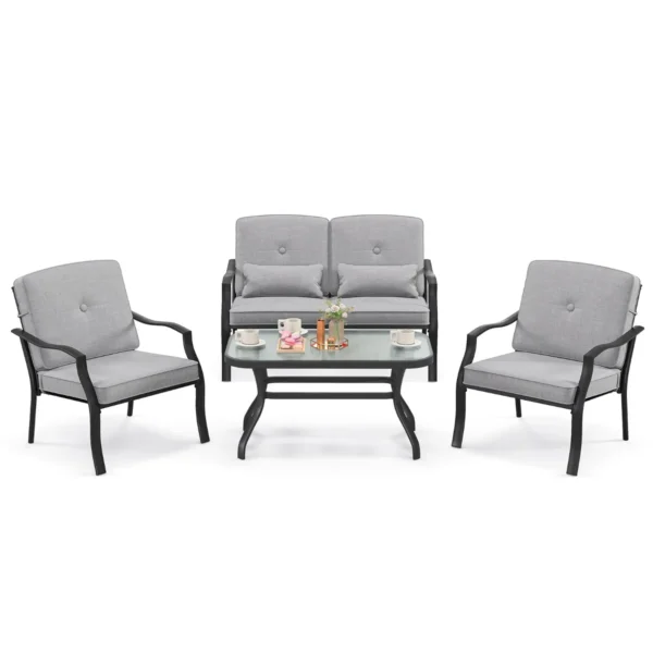 4-Delige Tuinmeubelset Terrasmeubels Met Zit- Rug- En Taillekussens Zitgroep Voor 4 Personen Tuinset Incl. 2 Stoelen Bank & Tafel
