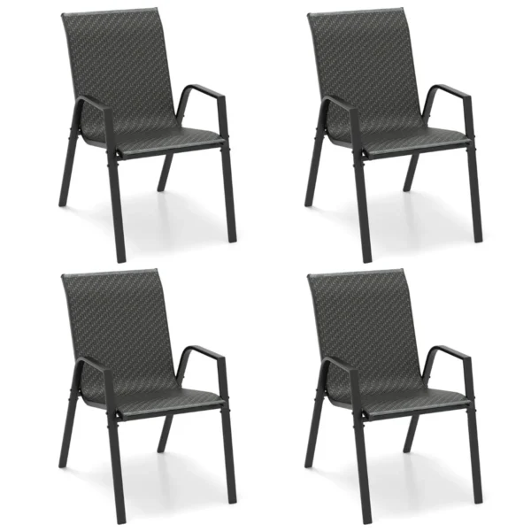 4-Delige Tuinrotanstoelen Stapelbare Eetkamerstoelen Met Geweven Zitting En Rugleuning Stapelstoelen Voor Buiten Veranda 66 X 51 X 84 Cm