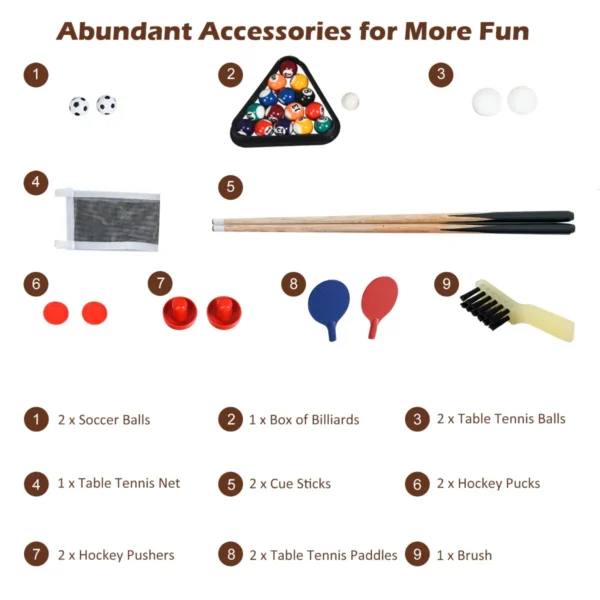 4 in 1 speeltafel tafelvoetbal biljart tafeltennis hockey complete accessoires meerdere speeltafels voor kinderen en volwassenen 5