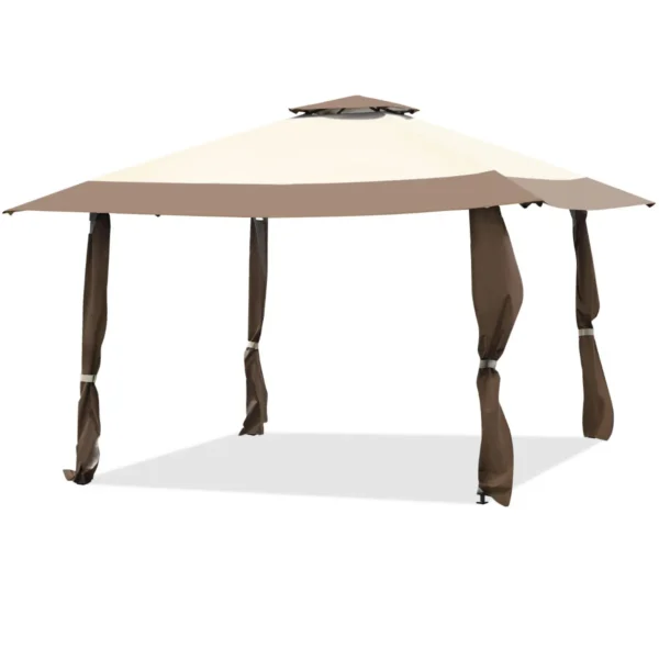 4 M X 4 M Paviljoen Met Dubbel Dak Partytent Van Oxford-Weefsel En Metaal Inclusief Draagtas Tuinpaviljoen (Bruin)