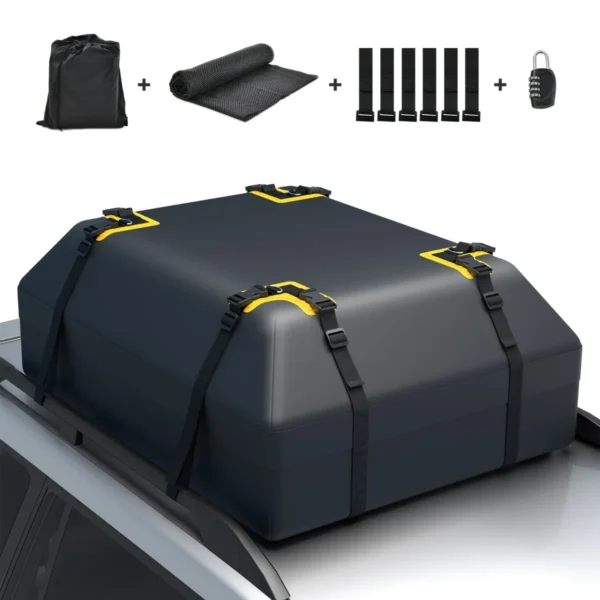 400 L Dakkoffer Voor Auto Dakkoffer Waterdicht Met 6 Deurhaken Cijferslot Antislip Mat En Draagtas Opvouwbare Dakkoffer Zwart