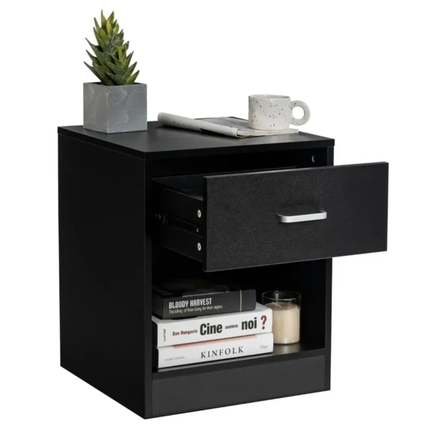 45 X 42,5 X 55 Cm Modern Nachtkastje Bijzettafel Met Lade En Open Vak Metalen Handvat Schuif 4 Anti-Slip Pads Zwart