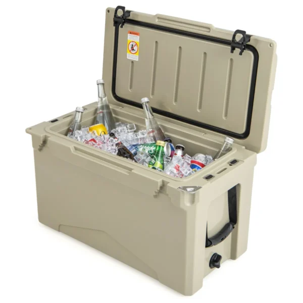 47 L Rotomoulded Koelbox Geïsoleerde Draagbare Koelbox Geïntegreerde Bekerhouders Liniaal Flesopener 5-7 Dagen Ijsvrij Voor Kamperen Khaki