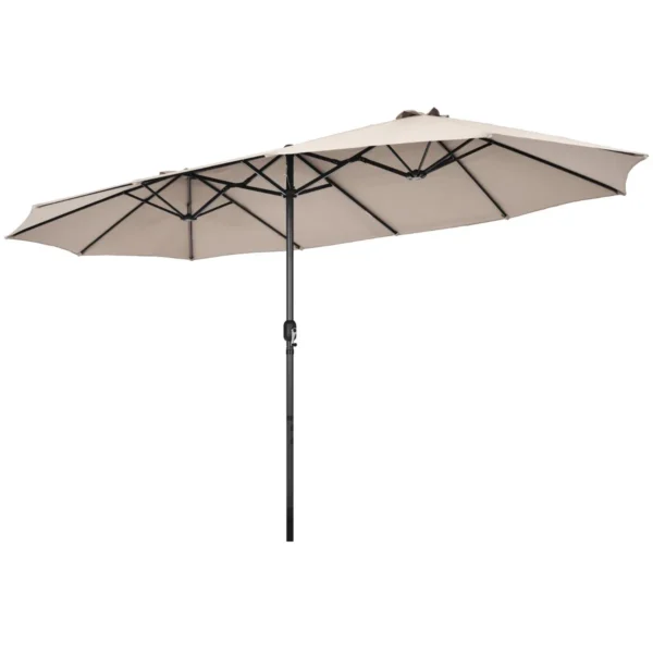 470 Cm Dubbel Formaat Terrasparasol Extra Grote Parasol Met Handzwengel & Ventilatieopeningen Marktparasol Met Stevig 12 Rib Metalen Frame Beige