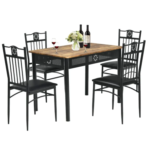 5-Delige Eettafel Set Moderne Keukentafel Voor 4 Rechthoekig 107 Cm 4 Gestoffeerde Stoelen Voor Thuis Bistro Café En Restaurant Zwart