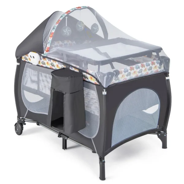 5-in-1 Babybed Draagbaar Bijzetbed Reisbed Met Opvouwbare Matras Luiertafel Baldakijn Draagtas Voor Baby's Tot 36 Maanden Kleurrijk