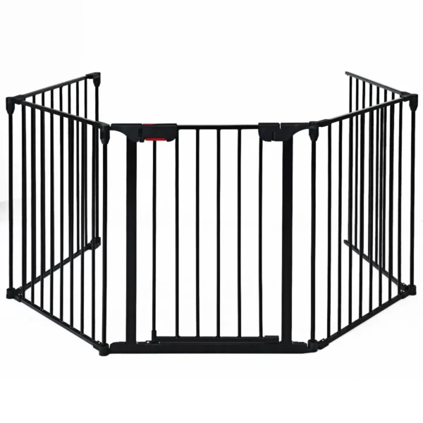 5-In-1 Metalen Grondbox Baby Hek Veiligheidshek Kerstboom En Open Haard Hek Verstelbare Huisdier Hek Met Zwaaideur Zwart