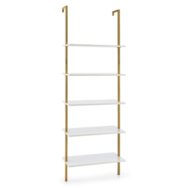 5 Niveaus Ladderrek Wandmontage 180 Cm Boekenkast Met Gouden Metalen Frame Wandplank Ideaal Voor Woonkamer/Slaapkamer