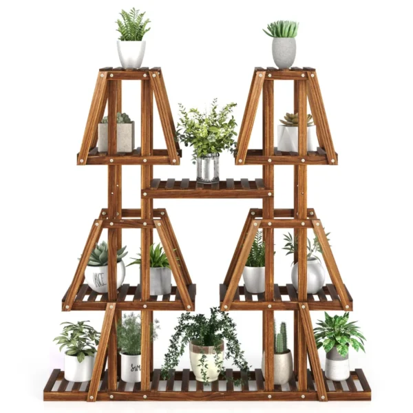 5-Vaks Grenen Plantenrek Bloemenrek Met 10 Open Vakken Voor Balkon Tuin Terras 113 X 27 X 114 Cm Bruin