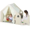 6 in 1 houten kindertent met kindertafel en stoel kinderspeelhuis met mat schoolbord opbergdoos speeltent speelhuis voor kinderen 2+ 1