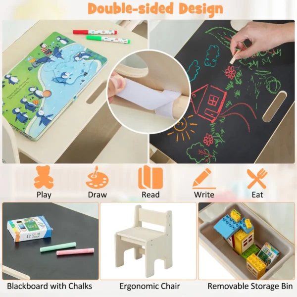 6 in 1 houten kindertent met kindertafel en stoel kinderspeelhuis met mat schoolbord opbergdoos speeltent speelhuis voor kinderen 2+ 4