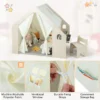 6 in 1 houten kindertent met kindertafel en stoel kinderspeelhuis met mat schoolbord opbergdoos speeltent speelhuis voor kinderen 2+ 7