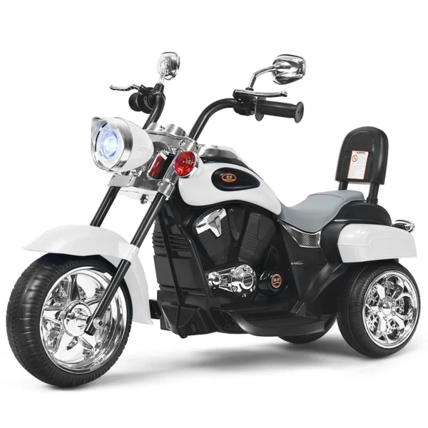 6 V Elektrische Motorfiets Voor Kinderen Met Verstelbare Koplamp Driewieler Met Claxon Achteruitkijkspiegel Pedalen Wit + Zwart