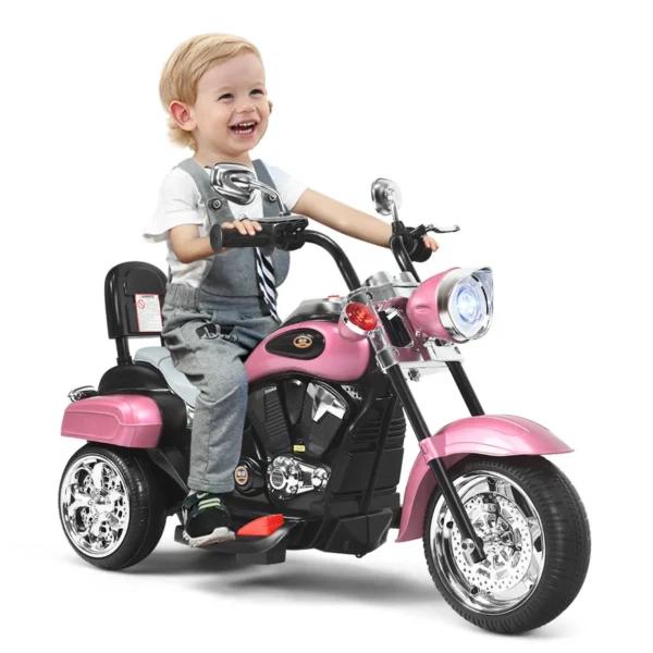 6 V Elektrische Motorfiets Voor Kinderen Met Verstelbare Koplamp Driewieler Met Claxon Achteruitkijkspiegel Snelheid 2,5-3 Km/u (Roze)