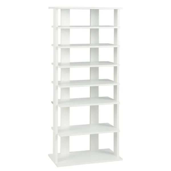 7-Niveaus Dubbele Rij Schoenenrek Verticale Houten Schoenorganizer Schoenenopslag 47 X 25,5 X 110 Cm Wit