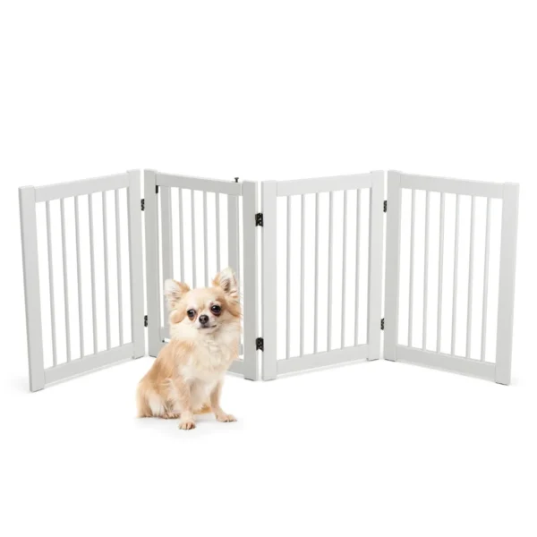 76 Cm Hoog Afsluithek Voor Honden 4 Panelen Hondenhek Met Poort Inklapbaar Veiligheidshek Houten Hek Wit