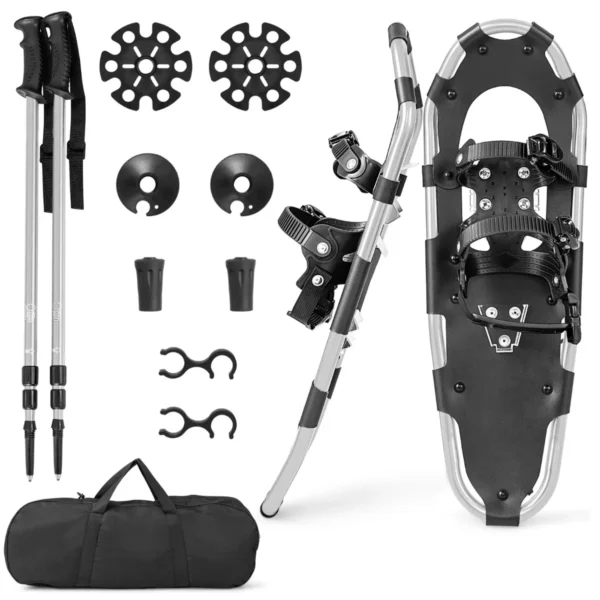 76 Cm Set Sneeuwschoenen Met Klimhulp Allround 4-In-1 Voor Kinderen En Volwassenen Incl. Draagtas/Trekkingstokken Zilver